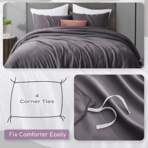 Dreamhood Twin Size Viscose Derived from Bamboo Duvet Cover Set 1 Duvet Cover,1 Pillow Shams,Luxuriously Soft Cooling Smooth 2 Piece Set with 4 Corner Ties (Dark Grey,68"×90")