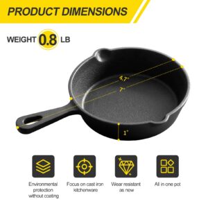 EDGING CASTING Pre-Seasoned 4.7-Inch Mini Cast Iron Skillet 3 Pack, Frying Pan, Indoor& Outdoor Use