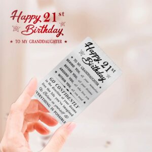 MOQIYXL Granddaughter 21st Birthday Card, Happy 21 Birthday Granddaughter Gifts Ideas, Small Engraved Wallet Card