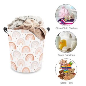 17.3 Inches Laundry Basket, Waterproof Collapsible Storage Basket, Round Dirty Clothes Hamper with Handles for Bedroom Room Toy Storage (Rainbow Cloud Abstract Boho)