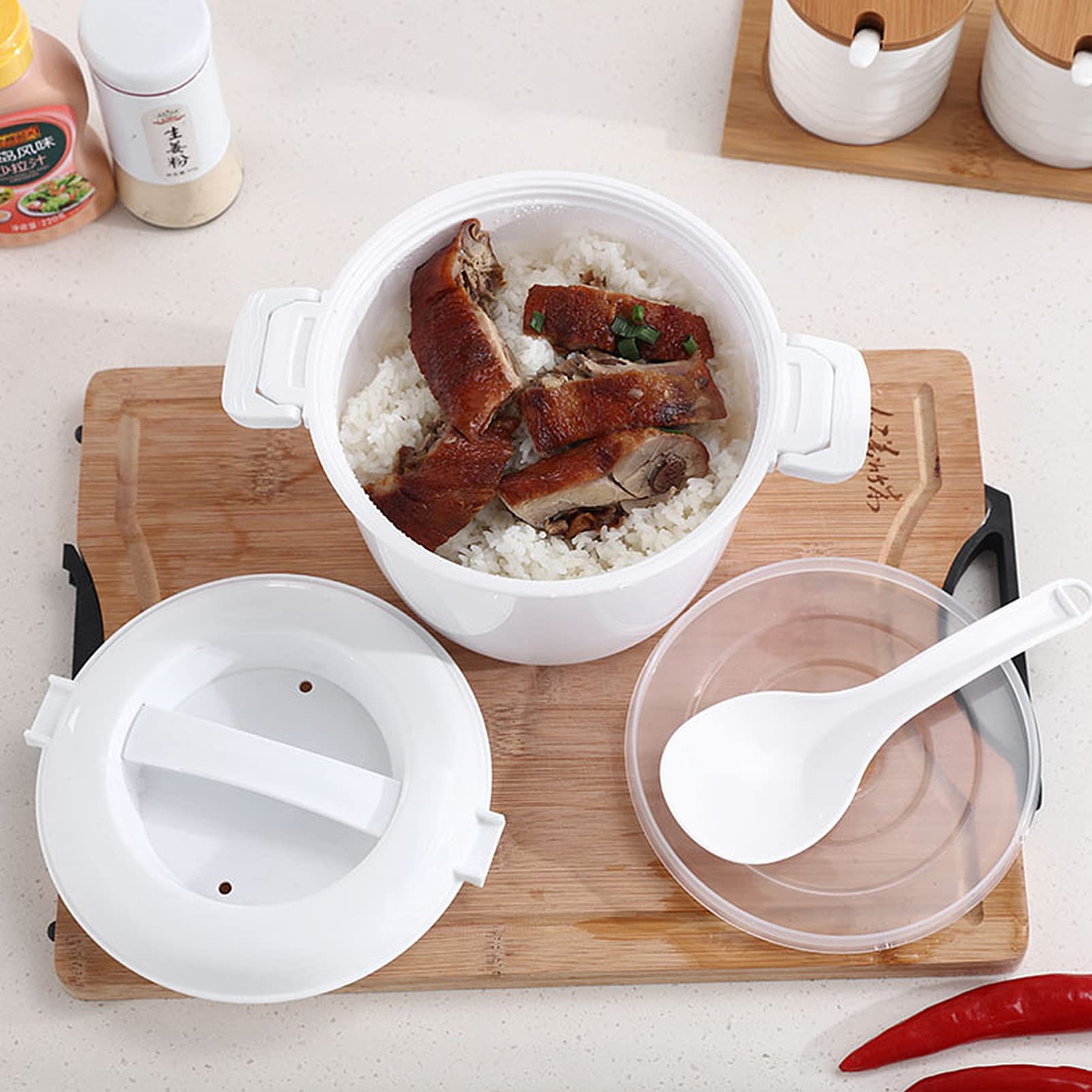 Microwave Rice Cooker Rice Steamer:2pcs Round Microwave Food Container Microwaveable Rice Pasta Cooker Microwave Rice Steamer for Rice Chicken Pasta