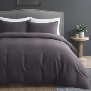 dreamhood queen/full size viscose derived from bamboo duvet cover set 1 duvet cover,2 pillow shams,luxuriously soft cooling smooth 3 piece set with 4 corner ties (dark grey,90"×90")