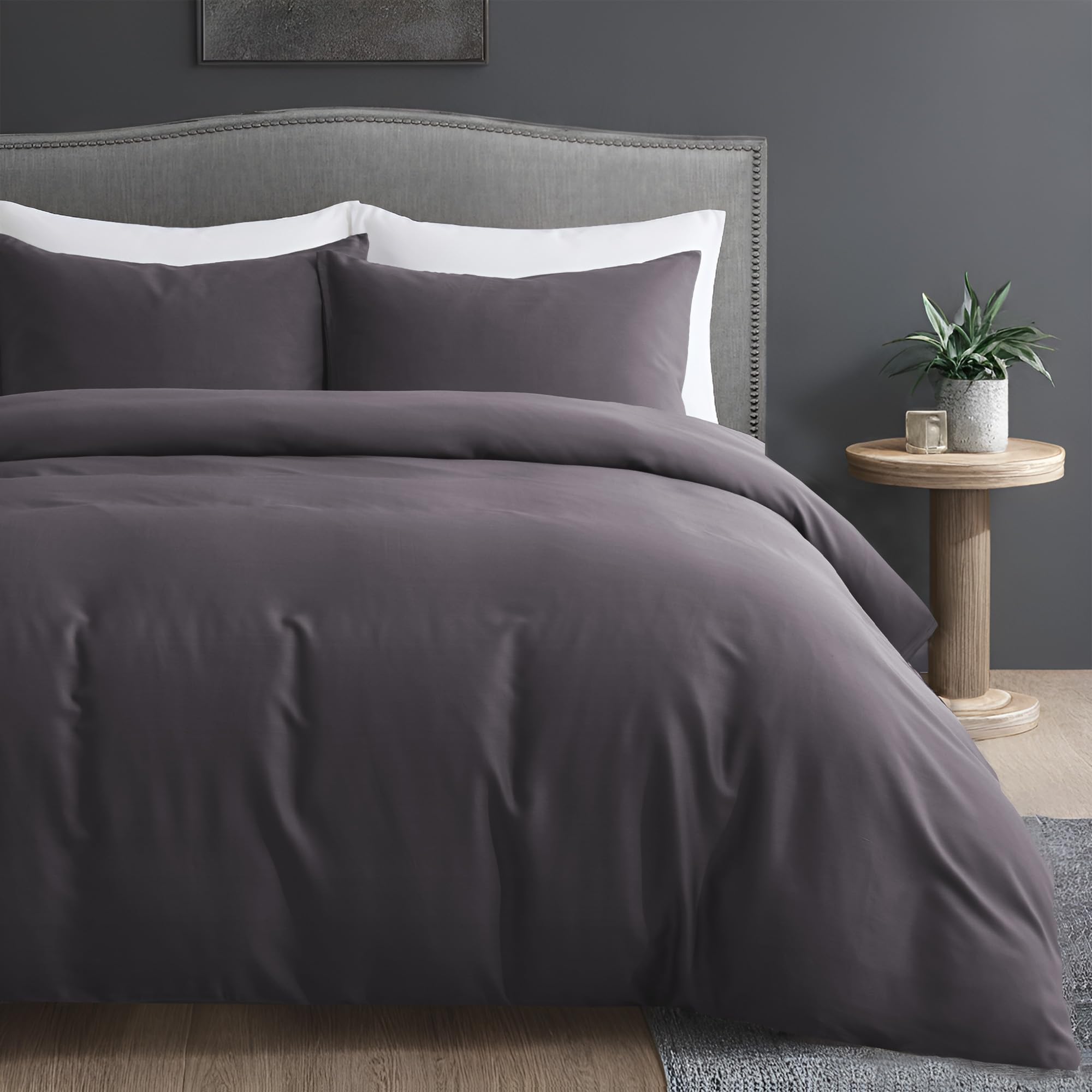 Dreamhood Twin Size Viscose Derived from Bamboo Duvet Cover Set 1 Duvet Cover,1 Pillow Shams,Luxuriously Soft Cooling Smooth 2 Piece Set with 4 Corner Ties (Dark Grey,68"×90")