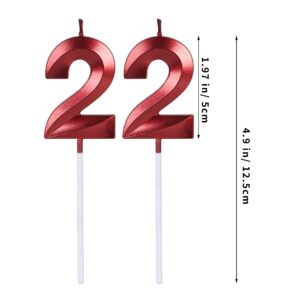 Red 22nd Birthday Candles for Cakes, Number 22 Candle Cake Topper for Party Anniversary Wedding Celebration Decoration