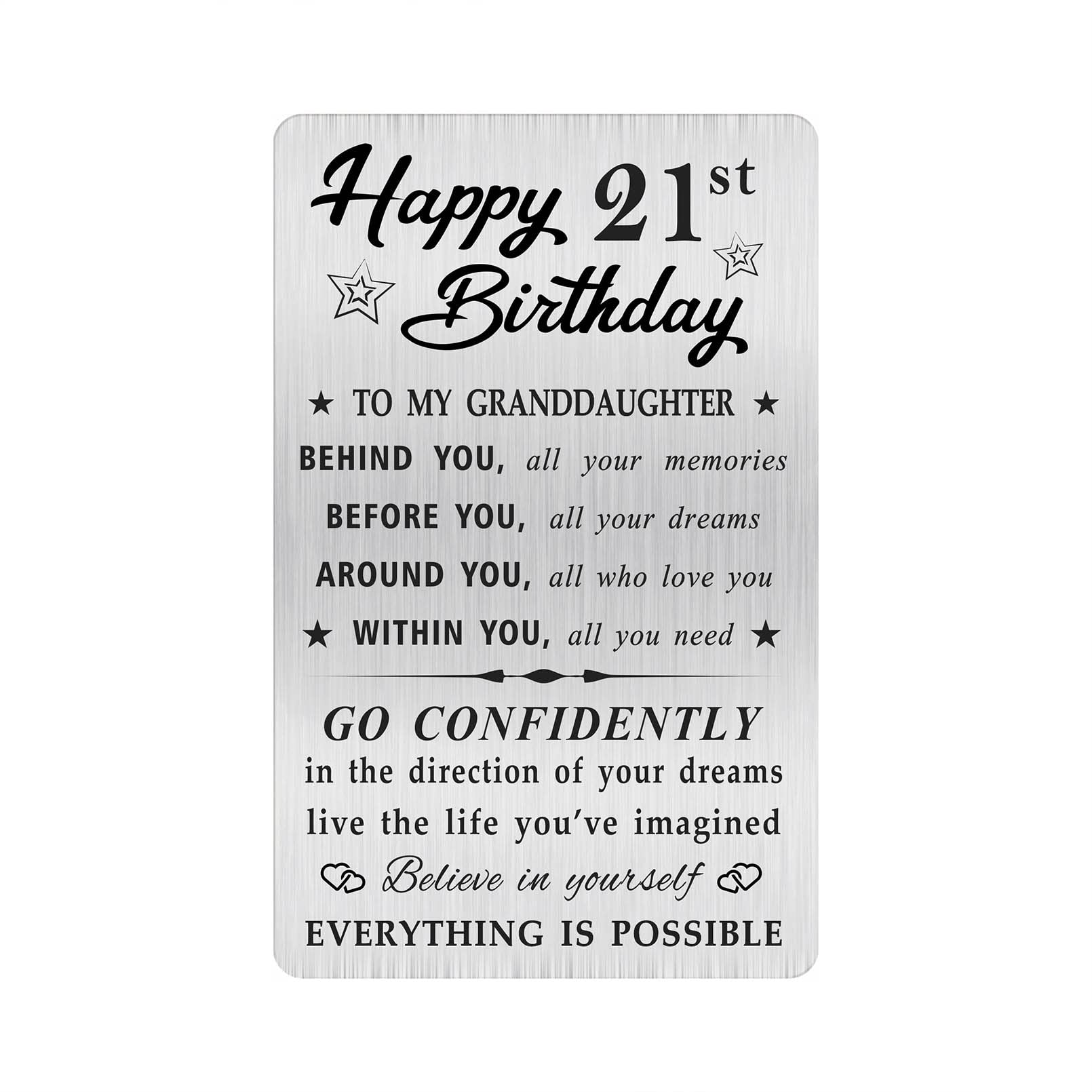 MOQIYXL Granddaughter 21st Birthday Card, Happy 21 Birthday Granddaughter Gifts Ideas, Small Engraved Wallet Card