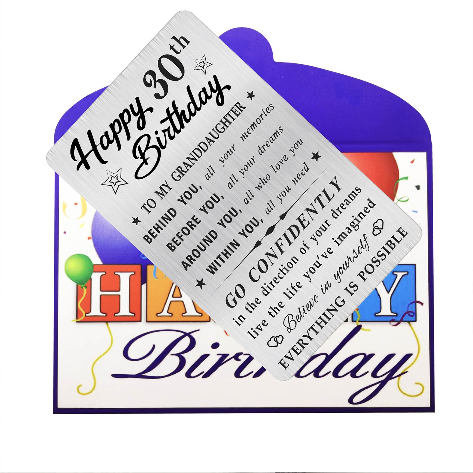 MOQIYXL Granddaughter 30th Birthday Card, Happy 30 Birthday Granddaughter Gifts Ideas, Small Engraved Wallet Card