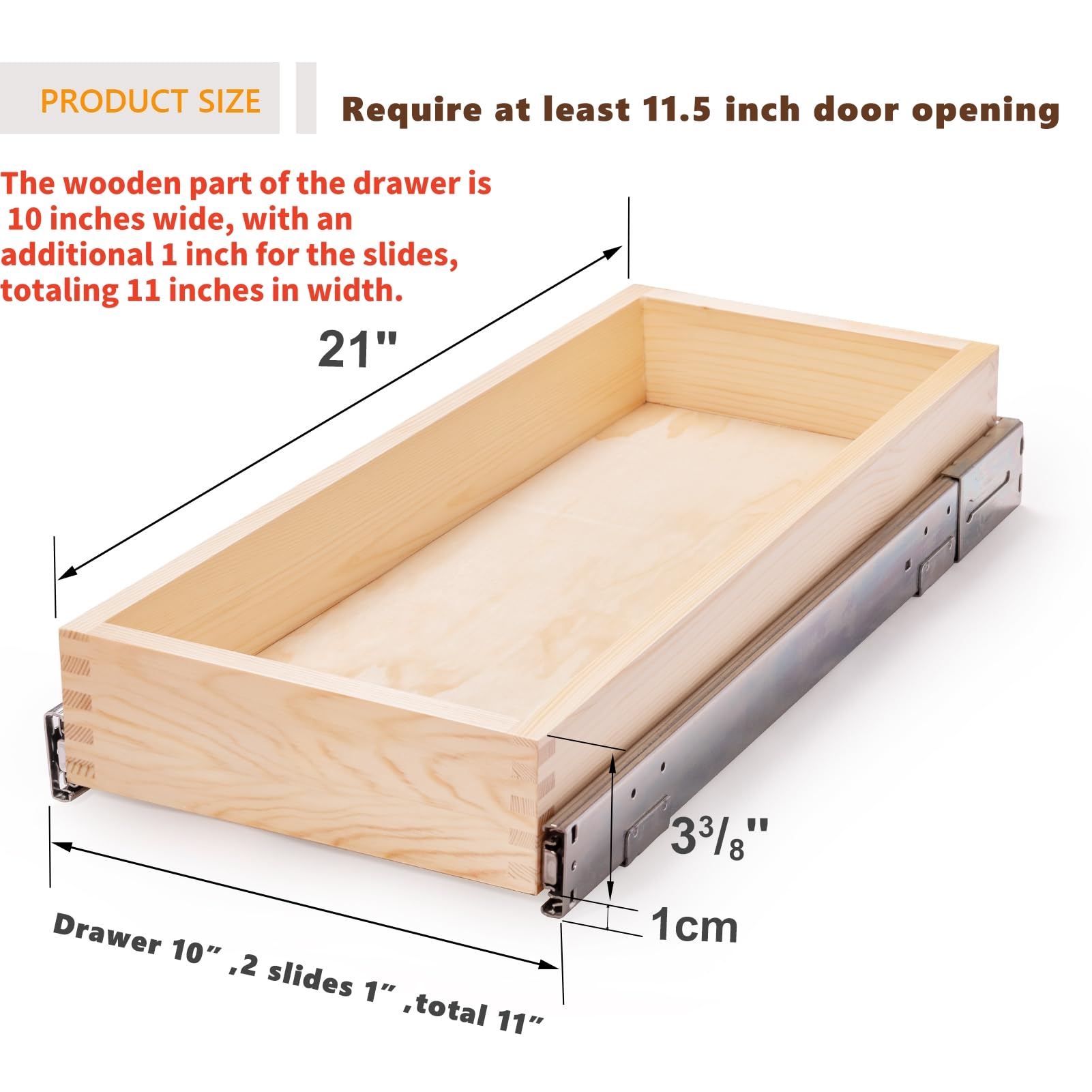 Mulush Pull Out Cabinet Drawer, 20”W x 21”D Soft Close Slide Out Wood Drawer Organizer for Kitchen, Finished, Bottom and Side Assembly (Wood Drawer Part is Width 19'')