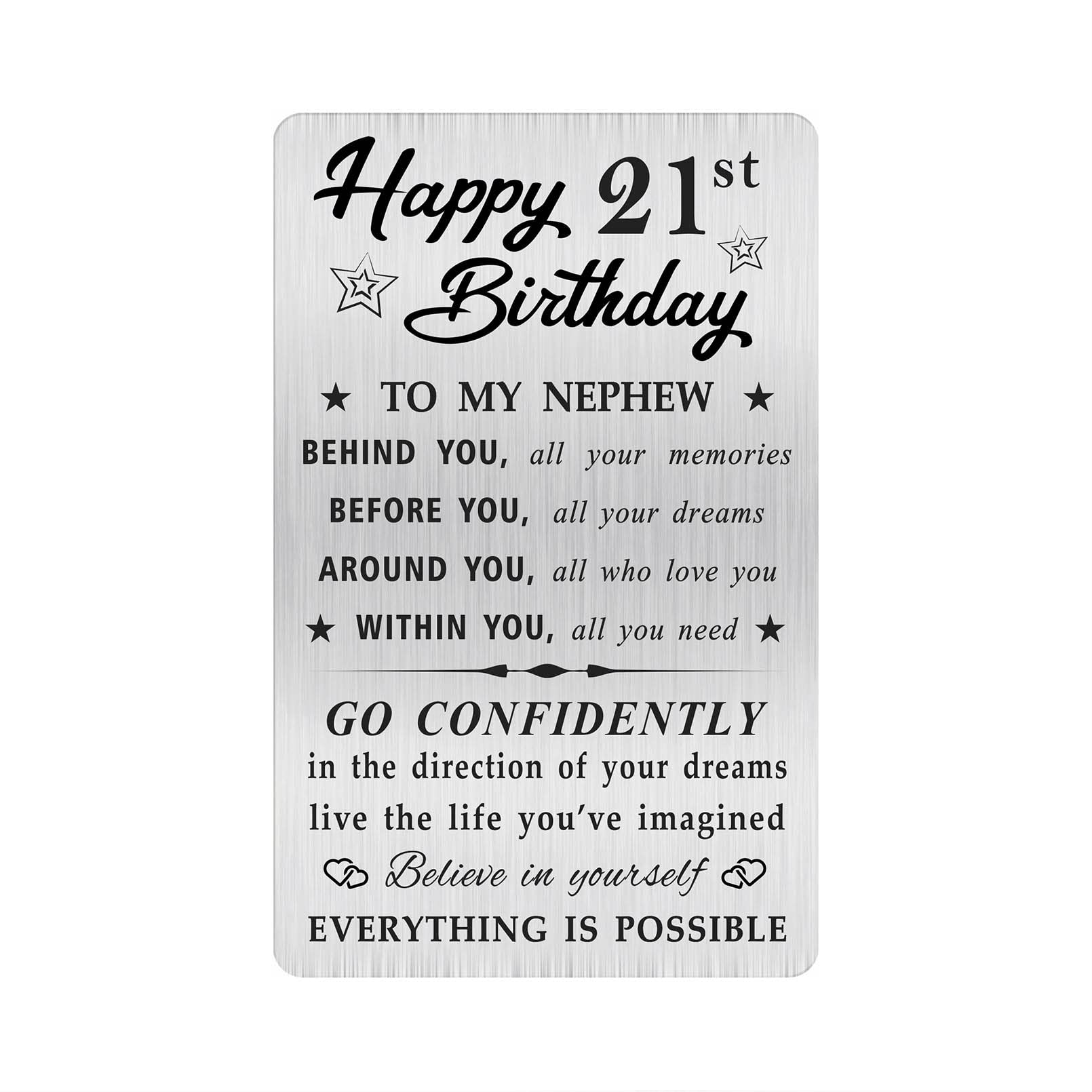 MOQIYXL Nephew 21st Birthday Card, Happy 21 Birthday Nephew Gifts Ideas, Small Engraved Wallet Card