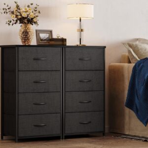 ODK Dresser for Bedroom with 4 Storage Drawers, Small Dresser Chest of Drawers Fabric Dresser with Sturdy Steel Frame, Dresser for Closet with Wood Top, Black