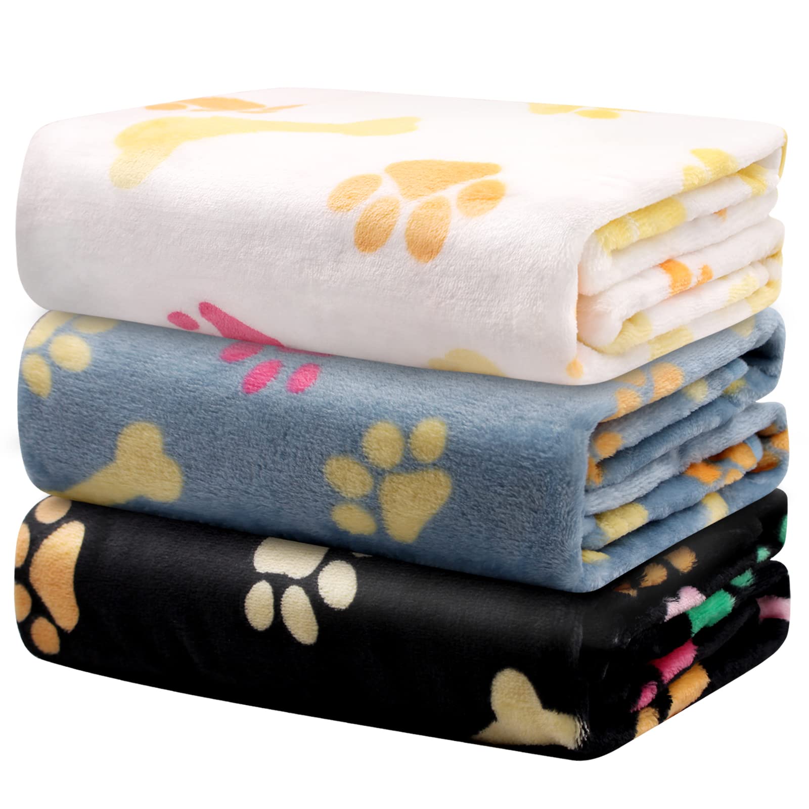 3 Pack Dog Blankets for Large Medium Small Dogs, Super Soft Warm Fluffy Flannel Pet Blanket for Puppy, Black, Grey, and White Cat Blanket, 30 * 20 Inches