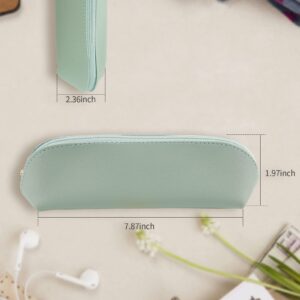 Pencil Case Stationery Pouch Zipper Bag Case Leather Small Pen Pouch for Pencils Pens Markers Cosmetic Makeups Change Coin (Light Blue)