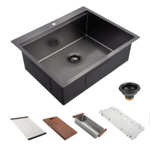 27" X 22" Black Stainless Steel Drop in Kitchen Sink Rectangle Finish Rust Resistant