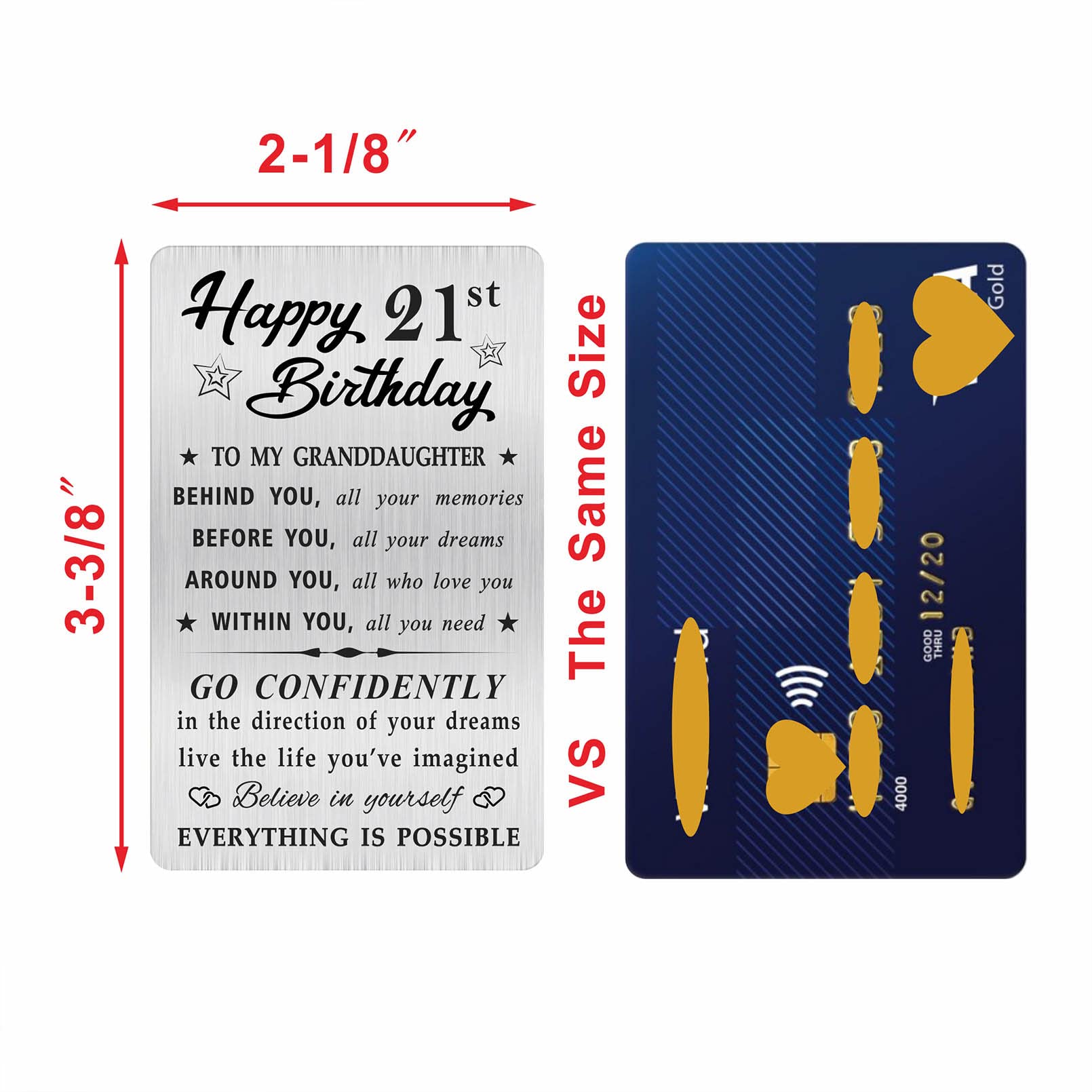 MOQIYXL Granddaughter 21st Birthday Card, Happy 21 Birthday Granddaughter Gifts Ideas, Small Engraved Wallet Card