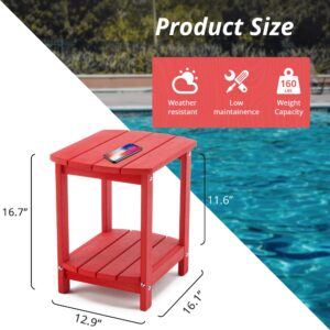 LUE BONA Adirondack Outdoor Side Table, Bright Red HDPS Outdoor Patio End Table Weather Resistant, Pool Composite Plastic Morden Side Table for Patio, Pool, Porch, Garden, Lawn