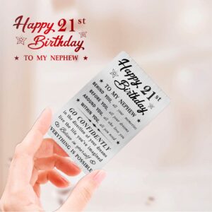 MOQIYXL Nephew 21st Birthday Card, Happy 21 Birthday Nephew Gifts Ideas, Small Engraved Wallet Card