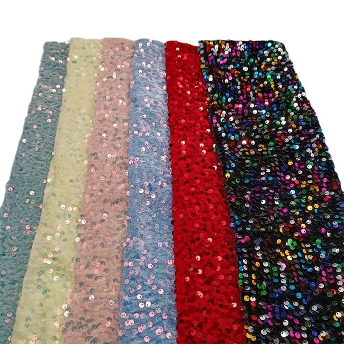 AMTFBY Multicolor Sequin Fabric by The Yard Velvet Stretch Sequin Fabric 2 Yard Glitter Sequined Embroidered Fabric for Sewing Sparkly Metallic Mermaid Fabrics Thick Fabric for Birthday Holiday