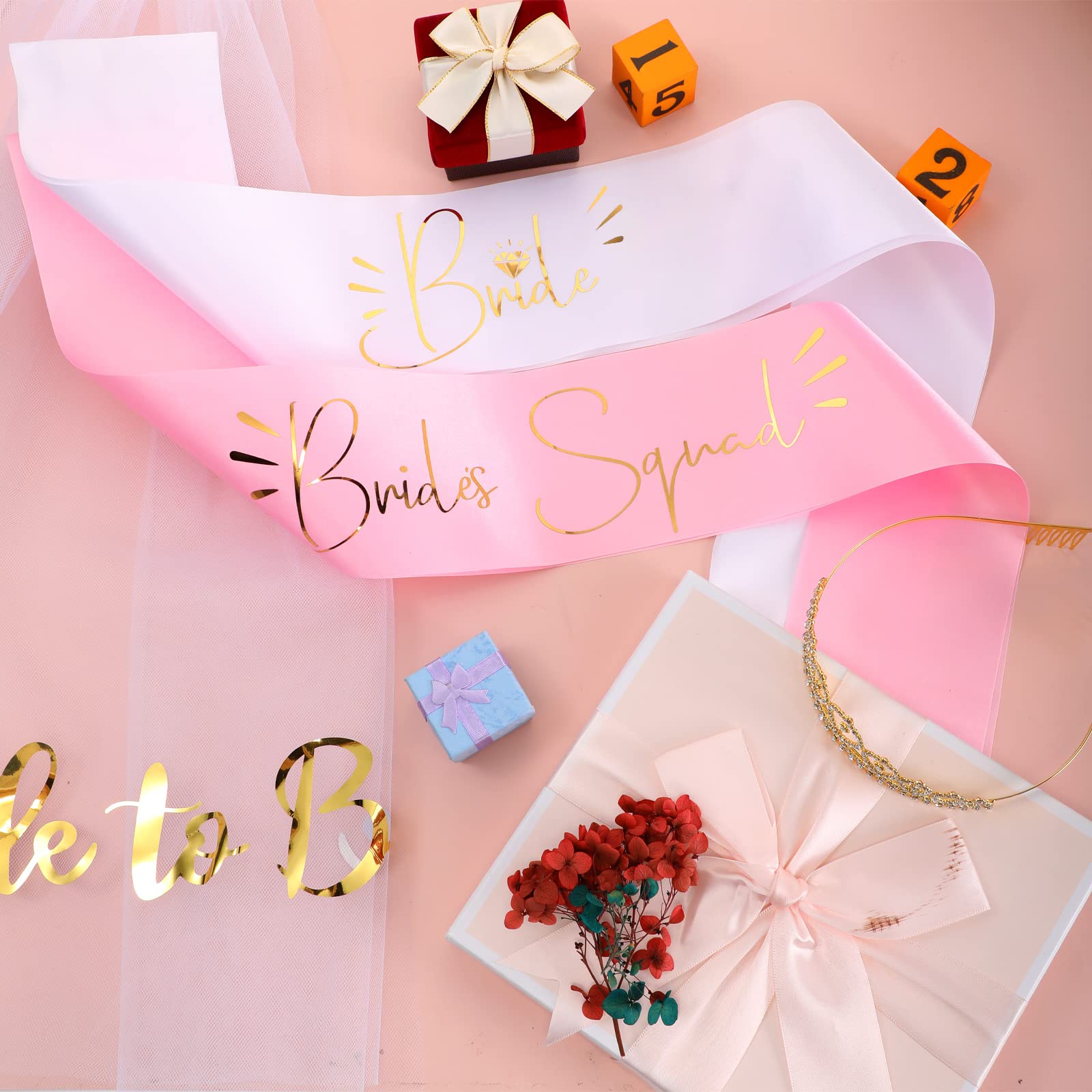 Jutom 14 Pcs Bachelorette Party Bridal Shower Decorations Kit, Include Bride Sash Bachelorette Sash Gold Rhinestone Crown Wedding Veils for Brides Bridesmaids Gift Wedding Bachelorette Party Supply