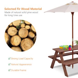 BETTARY Kids Picnic Table, Wooden Toddler Activity Table with Removable Umbrella, Children Backyard Furniture for Patio, Garden, Gift for Girls & Boys, Kids Table and Bench Set for Outdoors Indoors