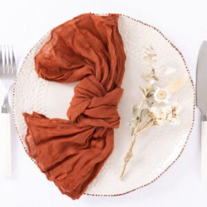 DeZerlor 12 Pack Terracotta Cheesecloth Napkins Christmas Cloth Napkins Set of 12 Boho Cotton Dinner Napkins Bulk 21"x21" for Wedding Bridal Baby Shower Xmas Party Table Decor