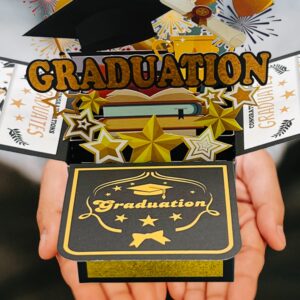 Seasons Stars SSDecor Glittery 3D Graduation Pop Up Card with Envelope - Perfect Congratulation Grad Card for 2024 Graduation, Graduation Party Supplies, High School and College Graduates