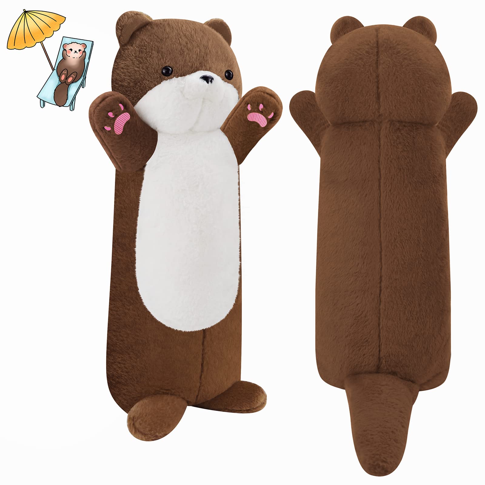 Gisqis Long Otter Plush Pillow, 25.2" Weighted Stuffed Animal Giant Stuffed Otter Animal Big Cute Sea Otter Body Pillow Plushies Soft Baby Otter Stuffed Animal Birthday Gifts for Kids Brown