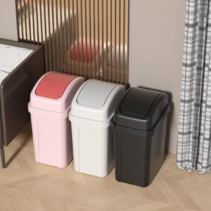 Zopnny 7 L Small Bathroom Trash Can, Swing Top Garbage Can, Plastic Trash Can with Swing Lid, Black