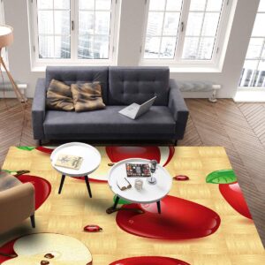 Red Apples Area Rug for Bedroom Living Room- Fresh Apples with Green Leaves Contemporary Floor Carpet Comfy Runner Rug Nursery Playmats Farm Fruit Home Decor Mat, 4'x6'