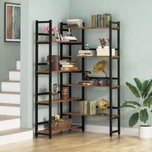 LITTLE TREE Corner Bookshelf 70.8” Tall Industrial Bookcase for Living Room Home Office