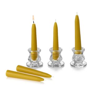 PARNOO 100% Natural Yellow Beeswax 5 Inch Tall Tapered Candles, 4 Hours Burn time - Pack of 12 (Dripless and Smokless)