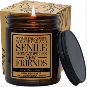 we'll be friends until we are old and senile - friendship gifts for women friends, best friend funny candles for women, unique birthday candle gifts for female, funny gifts, 7oz candle made in usa