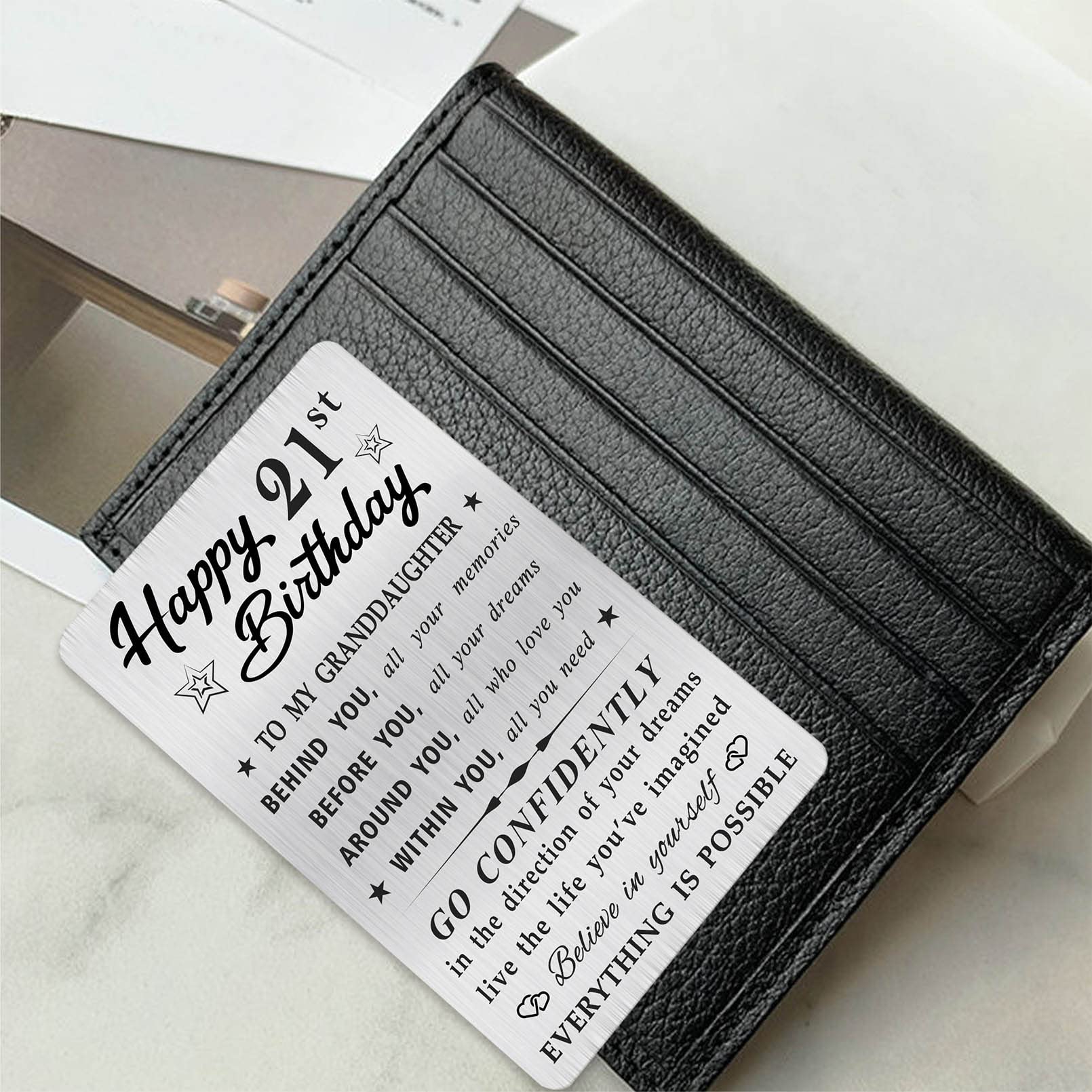 MOQIYXL Granddaughter 21st Birthday Card, Happy 21 Birthday Granddaughter Gifts Ideas, Small Engraved Wallet Card