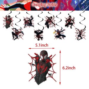 Miles Morales Birthday Decorations Cartoon Spider Party Decorations Banner and Hanging Swirls for Kid, Boys and Girls Black Spider Happy Birthday Banners