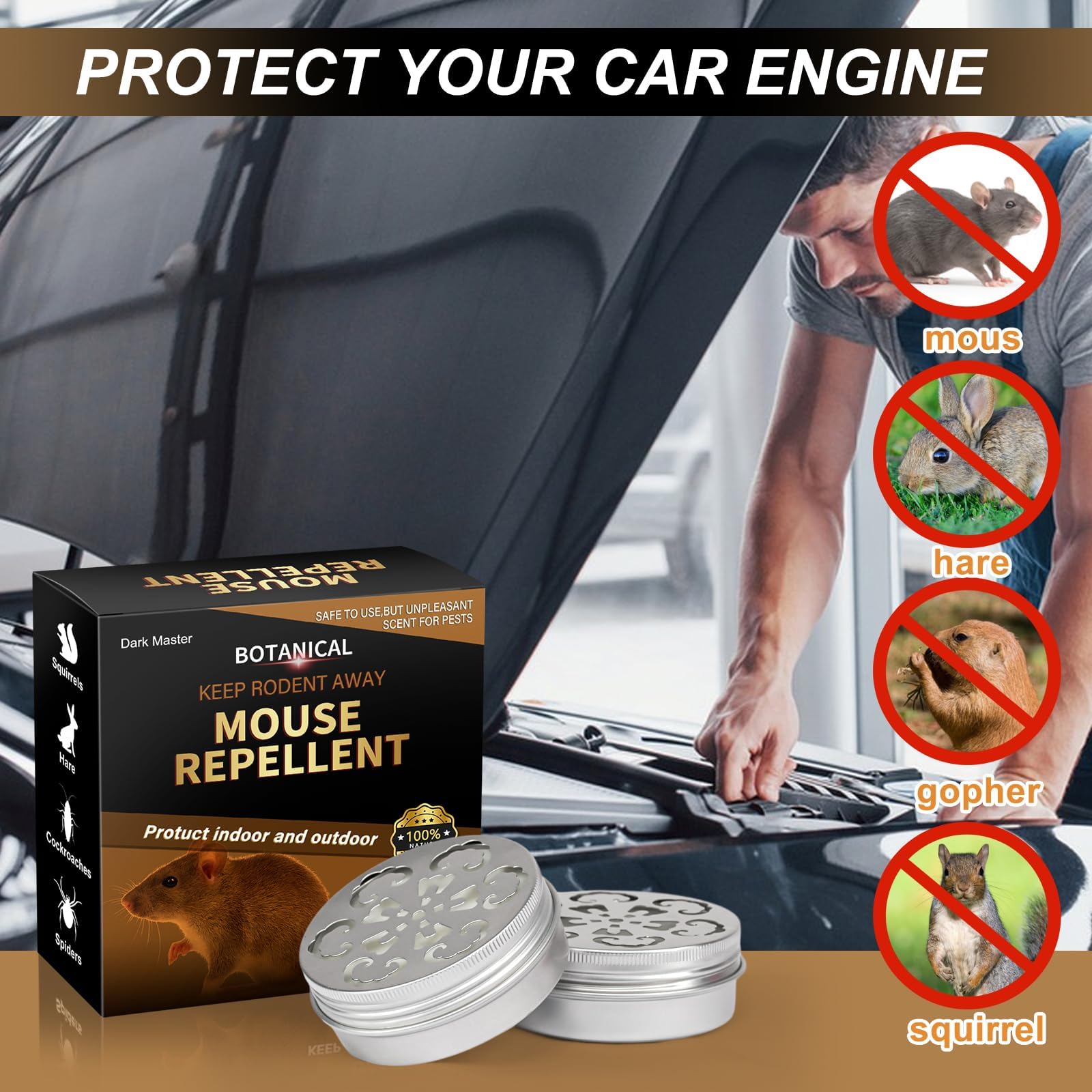 Dark Master Rodent Repellent for Car Engines, Mighty Peppermint Oil to Repel Mice and Rats,Environmentally Friendly and Humane Mouse Trap for Car Engines,House