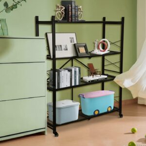 Foldable Shelves 4 Tier Heavy Duty Metal Storage Shelves with Wheels - No Assembly Collapsible Shelving Unit for Kitchen Garage Hold up to 1000 lbs