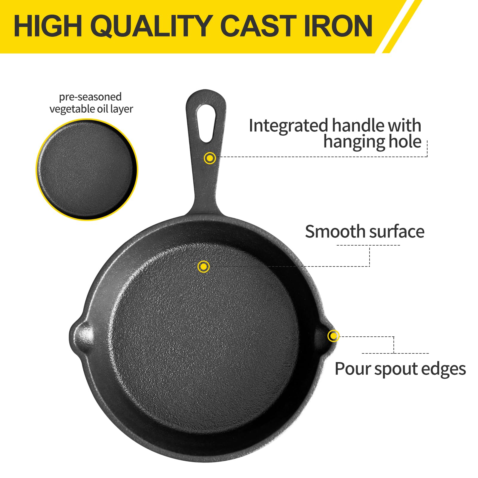 EDGING CASTING Pre-Seasoned 4.7-Inch Mini Cast Iron Skillet 3 Pack, Frying Pan, Indoor& Outdoor Use