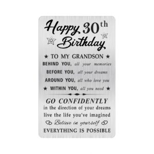 moqiyxl grandson 30th birthday card, happy 30 birthday grandson gifts ideas, small engraved wallet card