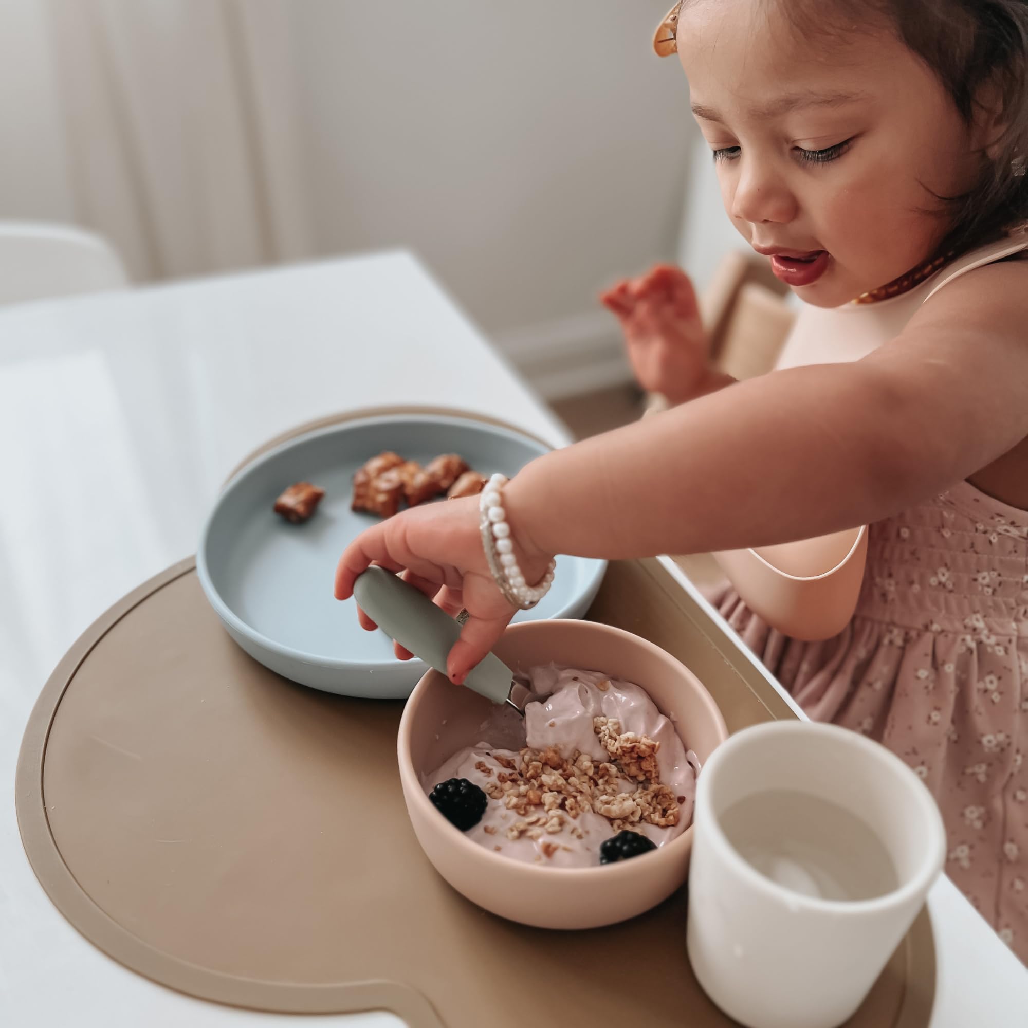 nouka Toddler Cutlery Set | 100% Food-Grade Silicone & Stainless Steel | Comes With A Soft & Comfortable Grip | Safe With Smooth Edge Design | Dishwasher Friendly | Lily Blue