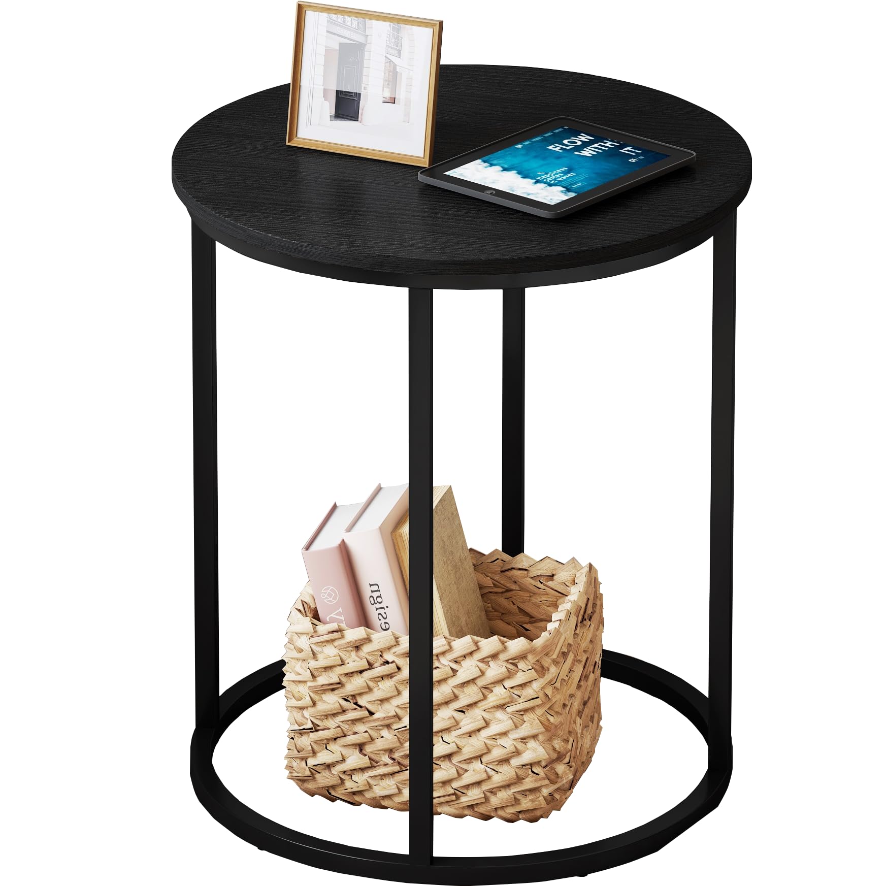 Yusong Round End Table, 20" Accent Small Side Table Nightstand Modern Bedside Table for Living Room Bedroom Office Small Spaces,Black