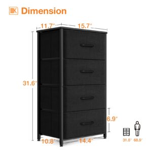 ODK Dresser for Bedroom with 4 Storage Drawers, Small Dresser Chest of Drawers Fabric Dresser with Sturdy Steel Frame, Dresser for Closet with Wood Top, Black