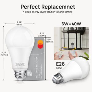 Dusk to Dawn LED Outdoor Light Bulbs 40W Equivalent, A19 Automatic On/Off Sensor Light Bulb Daylight 5000K, Dusk to Dawn Light Bulbs for Outdoor Lighting Porch Garage Backyard Patio, 4 Packs