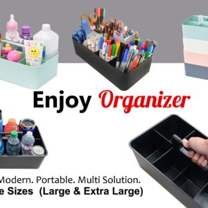 Enjoy Organizer -Extra Large Big Portable Carry Caddy, Cleaning Basket, 8 Compartments Portable Basket with Handle Storage Organizer Stackable Made in USA (2 PACK, Black)