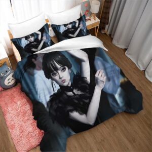 MARRKT Wednesday TV Play Addams Girl Duvet Cover Set, 100% Microfiber Bedding Sets, 3 Pieces Ultra Soft Skin-Friendly Comforter Cover Set (1 DuvetCover+2 Pillowcase) (02,Twin 68×86inch)