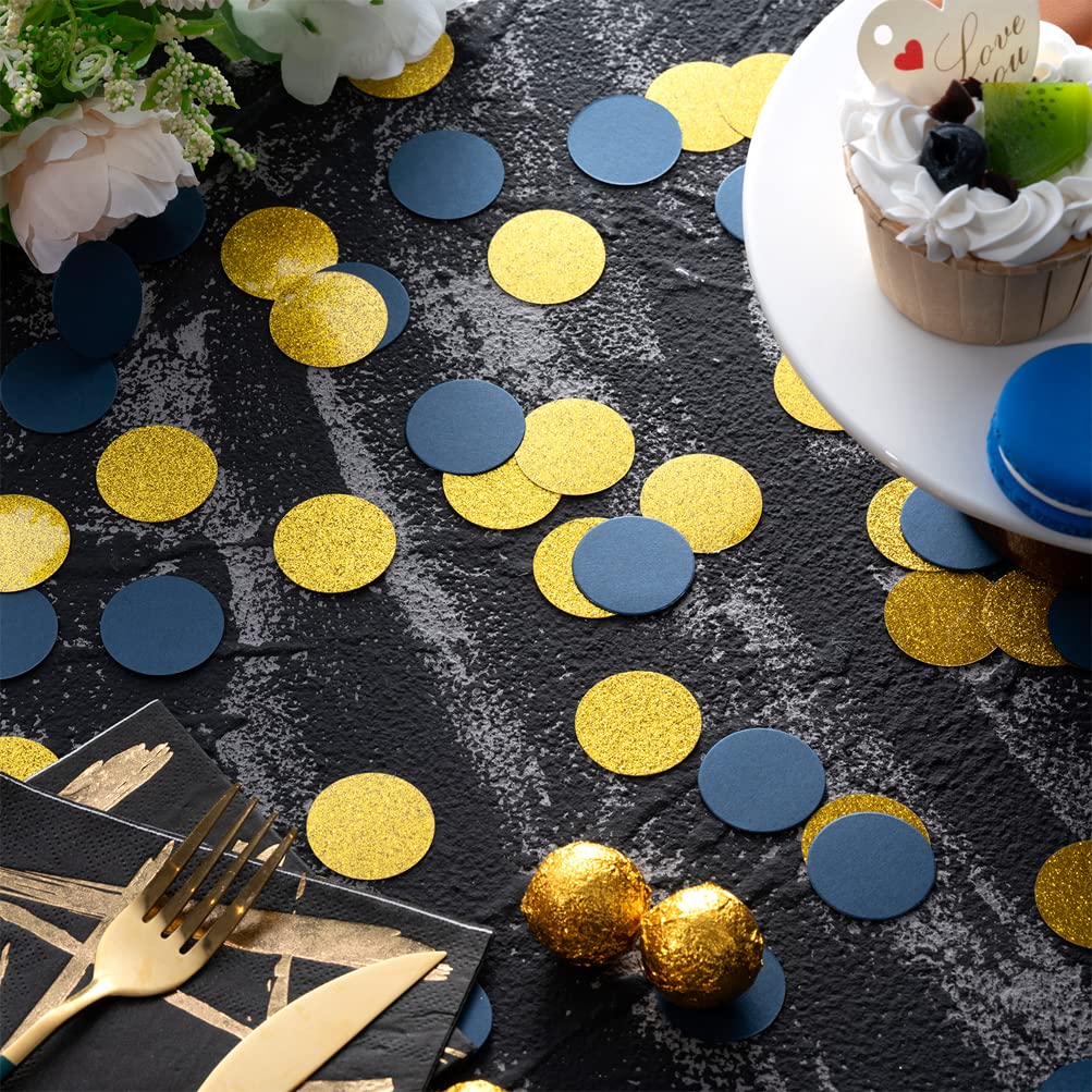 Gold and Blue Confetti Table Decoration for Birthday Graduation Retirement Theme Party,1.2 inch in Diameter,200 Counts