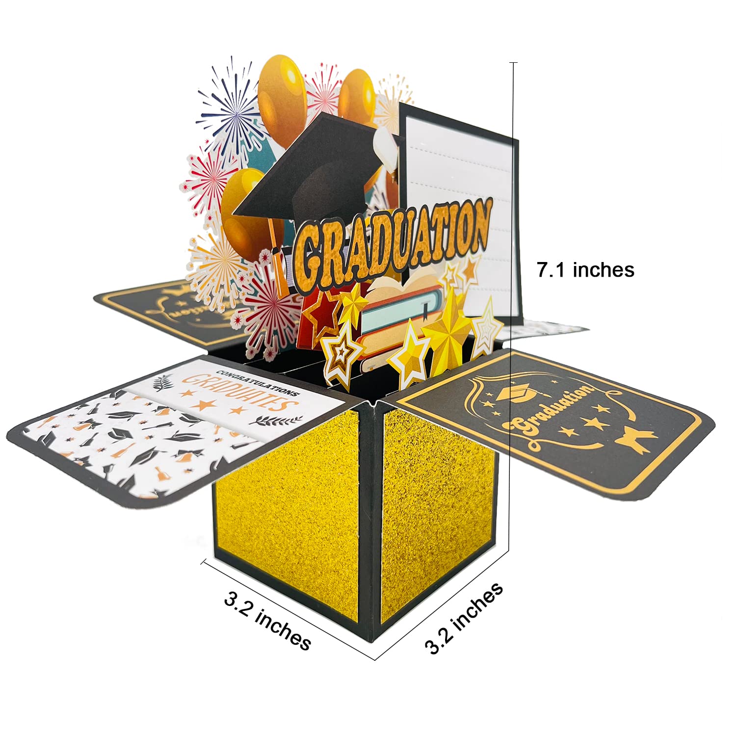 Seasons Stars SSDecor Glittery 3D Graduation Pop Up Card with Envelope - Perfect Congratulation Grad Card for 2024 Graduation, Graduation Party Supplies, High School and College Graduates