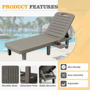 UDPATIO Oversized Outdoor Chaise Lounge Chair Set of 2, 5-Level Adjustment Backrest, Extra Widen Chaise with Cup Holder Easy Assembly for Pool Beach Garden (Grey)