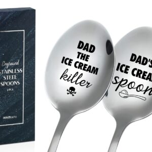 Dads Ice Cream Spoon, 2 Pcs Stainless Steel Coffee Spoons Set, Gifts for Dad on Birthday/Christmas/Thanksgiving, Gift Ready Package, DAD THE ICE CREAM KILLER