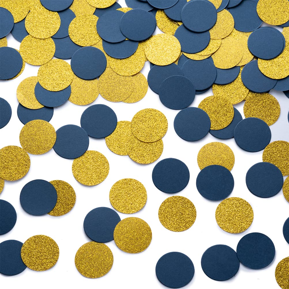 Gold and Blue Confetti Table Decoration for Birthday Graduation Retirement Theme Party,1.2 inch in Diameter,200 Counts