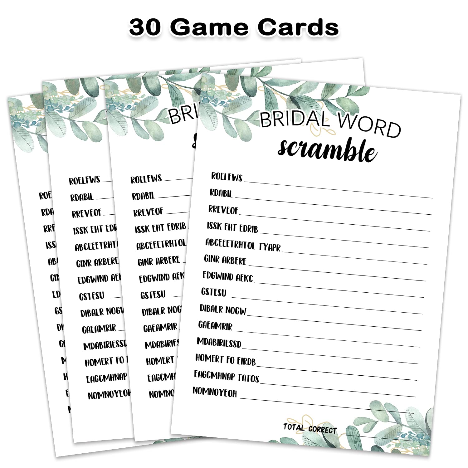 Bridal Shower Game Cards, Bridal Word Scramble Game, Greenery Theme Engagement Party Cards For Wedding, Bridal Shower Decorations, Engagement Activities Ideas, Wedding Shower Party Game Card