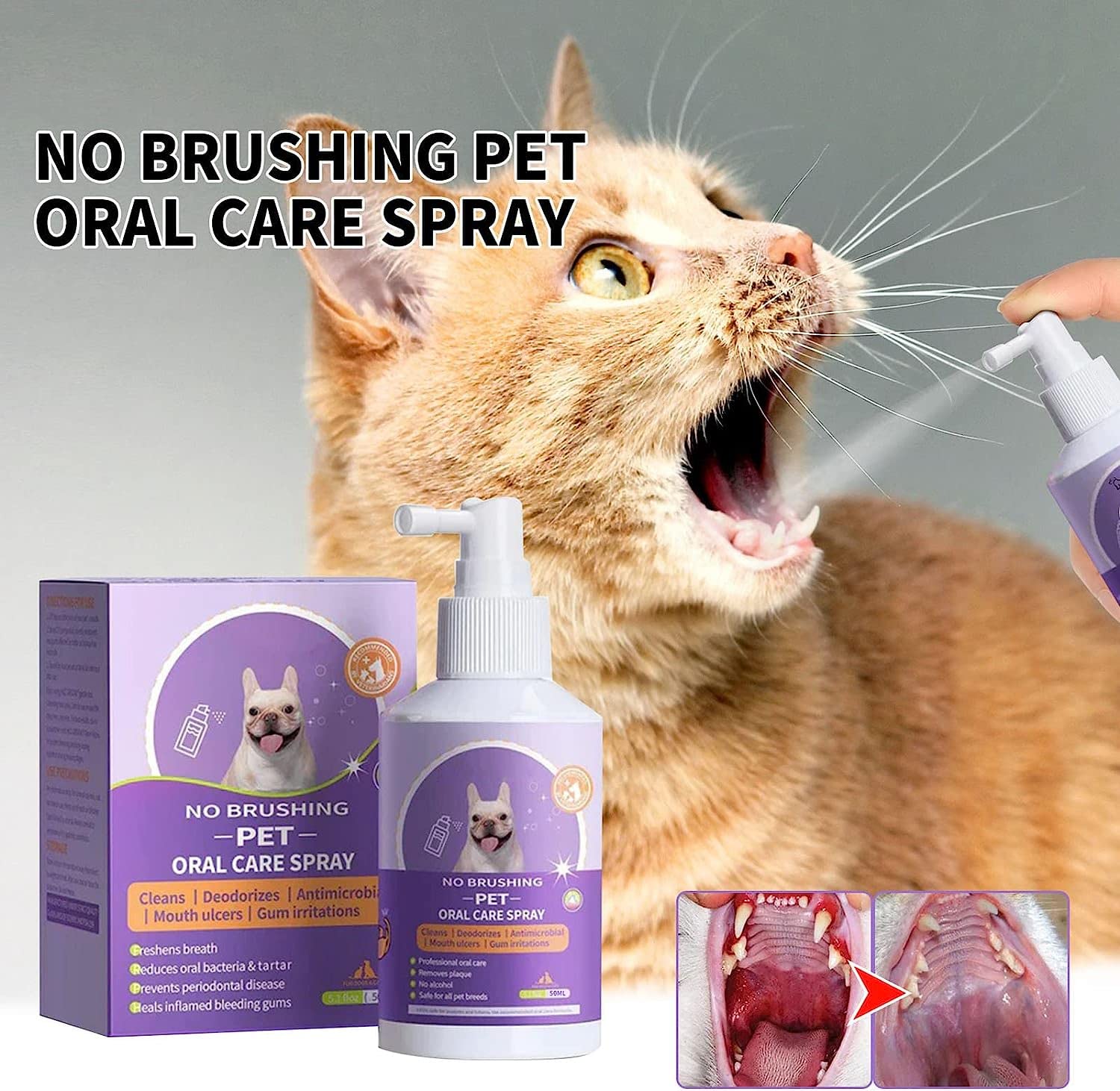 ANRUI Teeth Cleaning Spray for Dogs & Cats,Pet Oral Spray Clean Teeth,Pet Breath Freshener Spray Care Cleaner,Targets Tartar & Plaque Eliminate Bad Breath (1PCS)