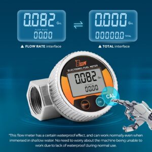 Bonvoisin Turbine Flow Meter Waterproof 1 inch NPT Thread Fuel Flowmeter ±1% Accuracy LCD Display Flow Meter for Diesel Kerosene Gasoline 2-26.4 GPM